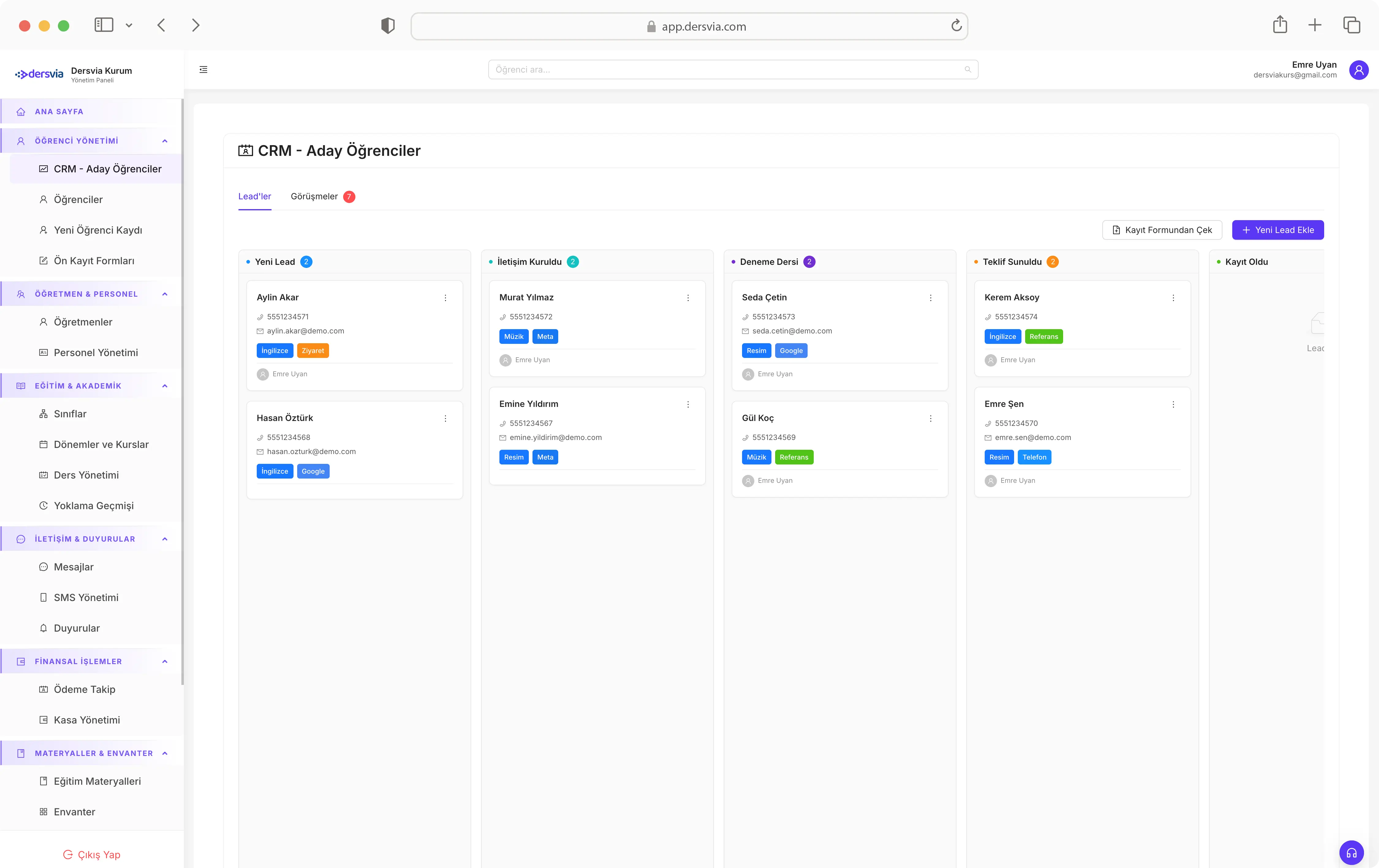 Kurs Takip Sistemi - CRM Yönetimi