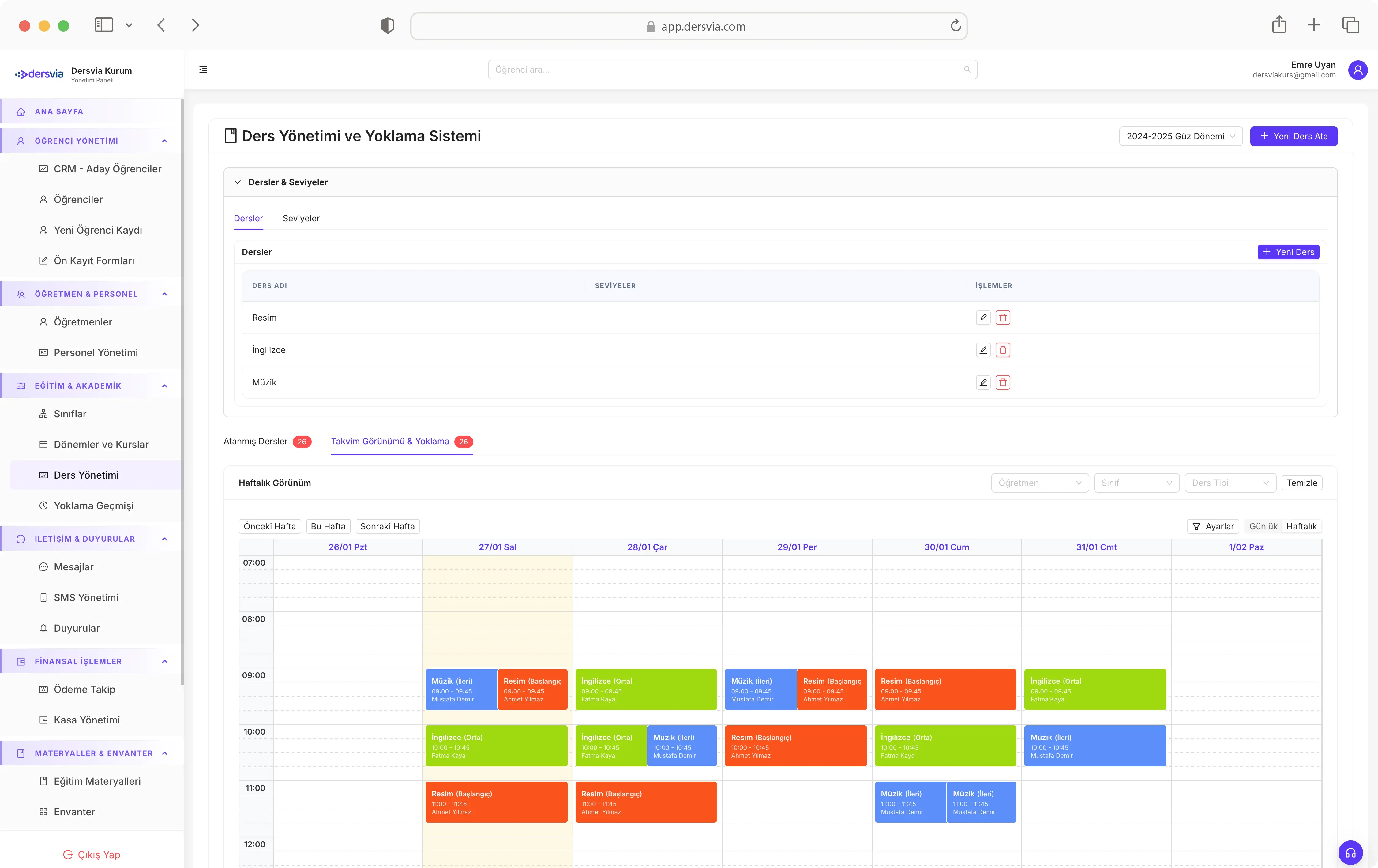 Kurs Takip Sistemi - Ders Yönetimi
